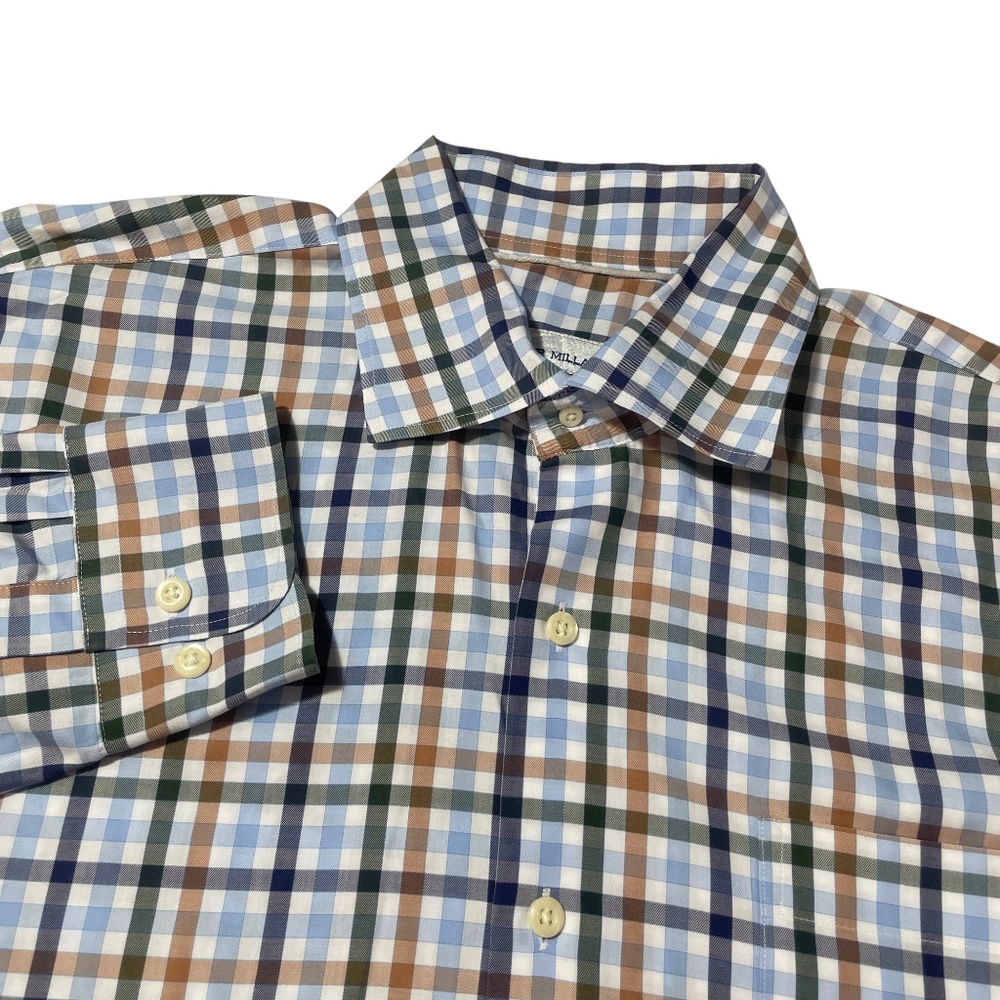 Peter Millar Large Plaid Button up w/ Blue Shades Pockets 100% Cotton